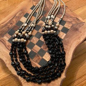 NWOT Wood, Metal, and Jet Bead Necklace